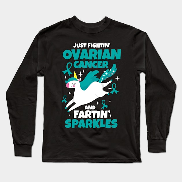 Fighting Ovarian Cancer Farting Sparkles Unicorn Long Sleeve T-Shirt by jomadado